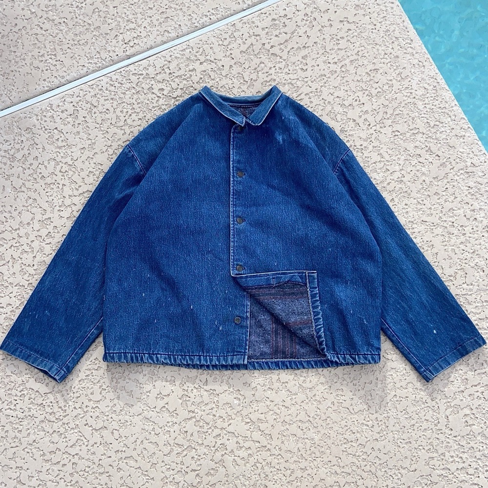 Vintage 60s 70s Denim Jacket Prison Mens XXL Distressed Blanket Lined
